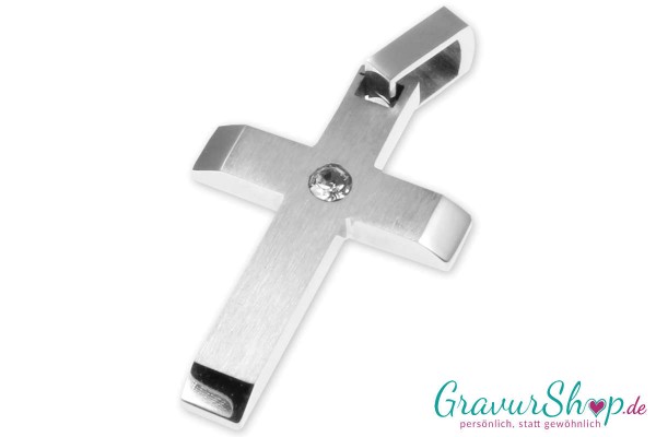 Kreuz Edelstahlanhänger mit Zirkonia inkl. Gravur