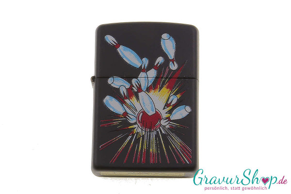 Zippo schwarz Kegeln mit Gravur