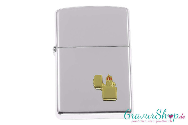 Zippo Chrom poliert Emblem Attached mit Lasergravur