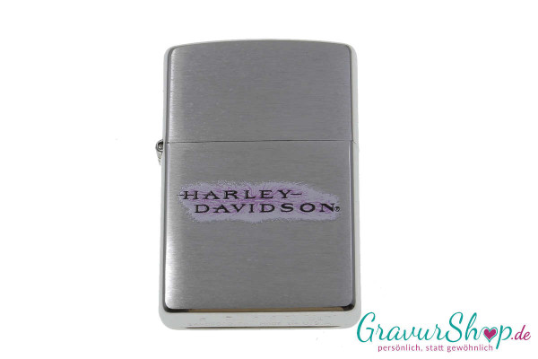 Zippo Chrom gebürstet Harley Davidson Motiv mit Gravur