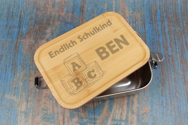 Snackbox Lunchbox Brotdose Kinder Einschulung ABC mit Gravur