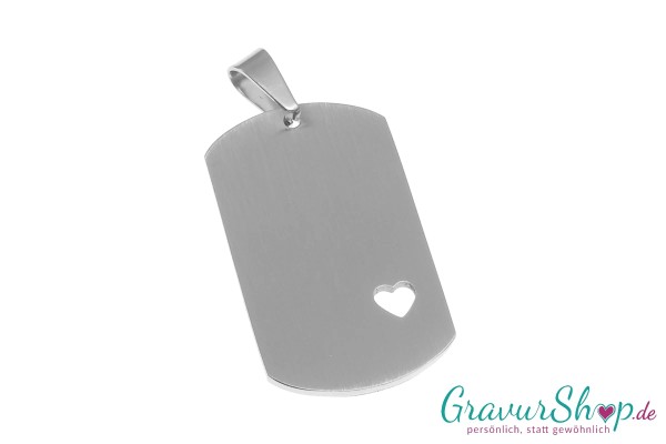 Edelstahl DogTag silber mit Herz inkl. Gravur