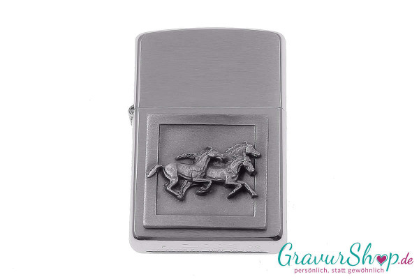 Zippo Chrom gebürstet Pferdemotiv mit Gravur