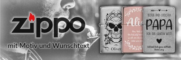 Zippo mit Gravur mit Motiven und Text