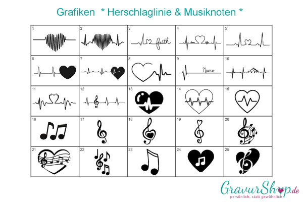 Herzschlag & Musiknoten zum gravieren