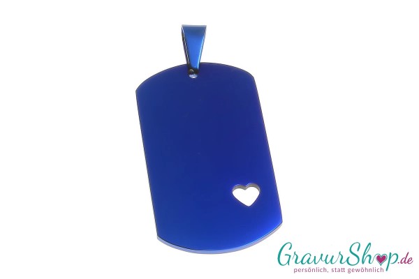 Edelstahl DogTag blau mit Herz inkl. Gravur