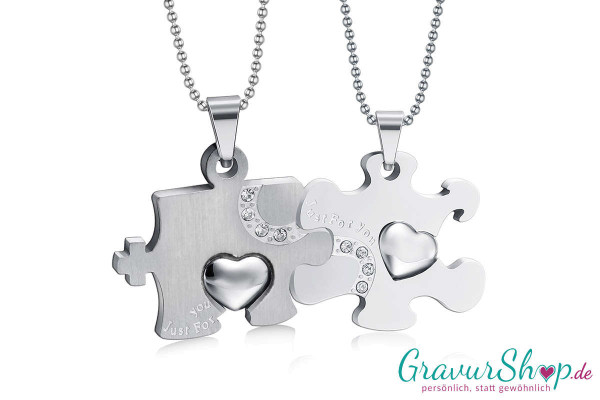 Partner Edelstahlanhänger silber Puzzle mit Gravur