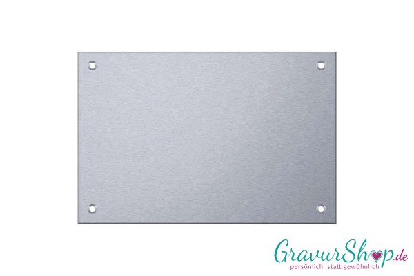 Edelstahlschild 100 x 70 mm mit Gravur, 4 Bohrungen