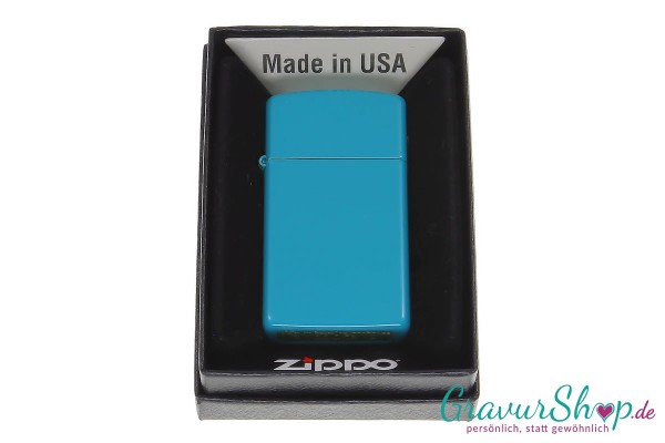 Zippo Slim Turquoise mit Gravur