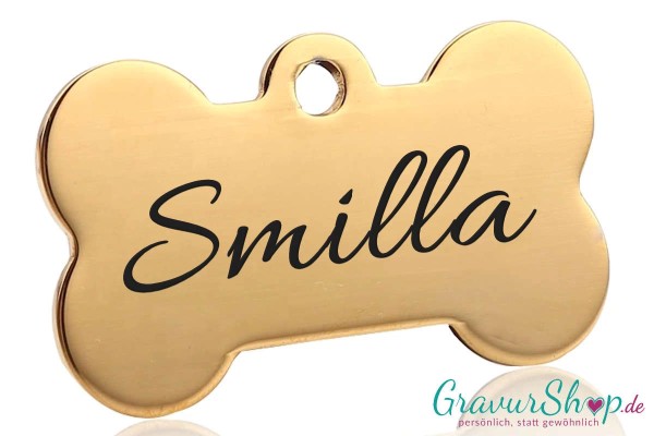 Hundemarke mit Gravur 10 Knochen gold - Smilla