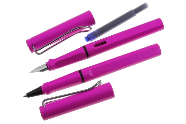 LAMY Safari Schreibset Füller-Tintenroller pink mit Gravur