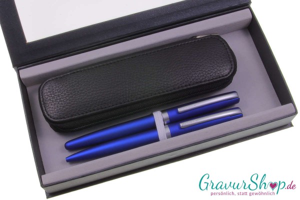 Online Eleganza Schreibset Blau mit Gravur+ Lederetui