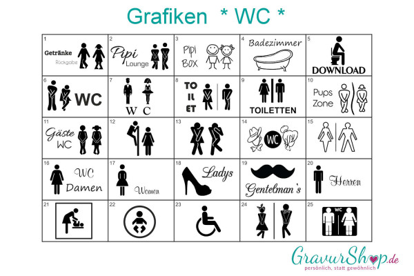 WC - Toiletten Grafiken zum gravieren