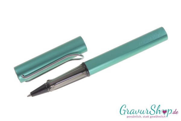 LAMY AL-star Tintenroller Bluegreen mit Gravur geöffnet