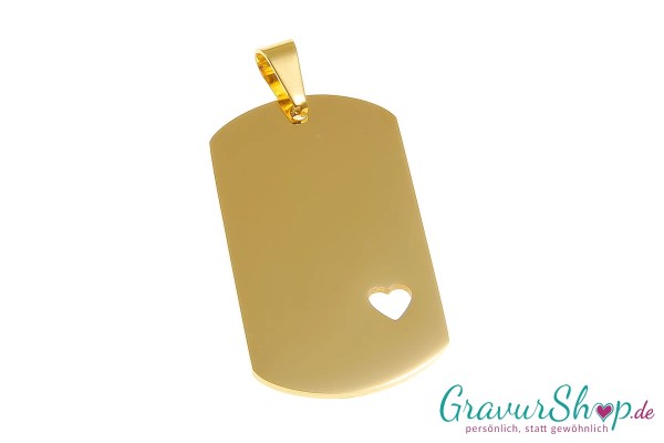 Edelstahl DogTag gold mit Herz inkl. Gravur