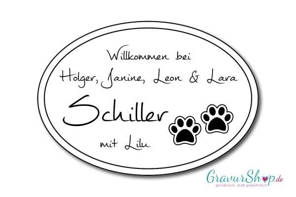 Hunde & Katzenschild Modell K mit Gravur weiß