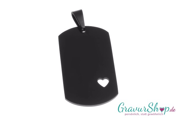 Edelstahl DogTag schwarz mit Herz inkl. Gravur