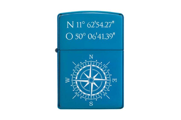 Zippo mit Gravur Kompass -Sapphire High Polisch Blue