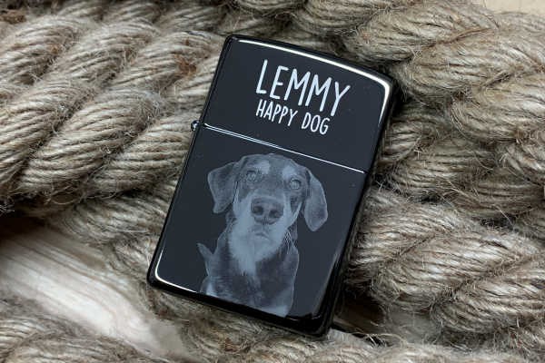 Zippo Feuerzeug mit deinem Foto und Wunschtext graviert Ebony Muster 1