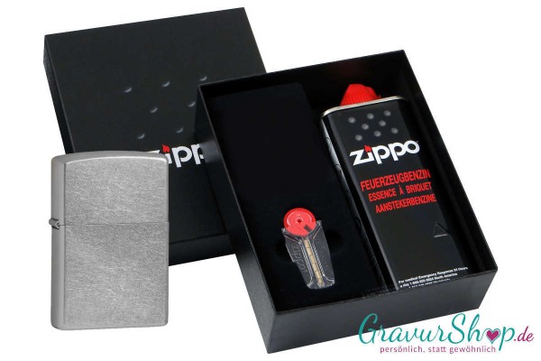 Zippo Geschenkset 1 Street Chrom mit Gravur