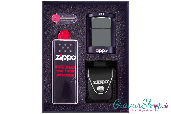 Zippo Geschenkset 2 Black Ice mit Gravur