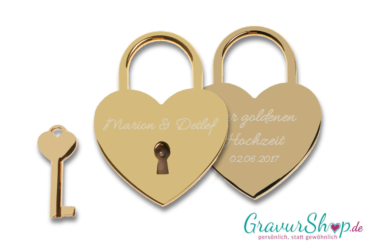 Liebesschloss Herz mit Gravur gold Geschenk Schloss Valentinstagauf Wunsch