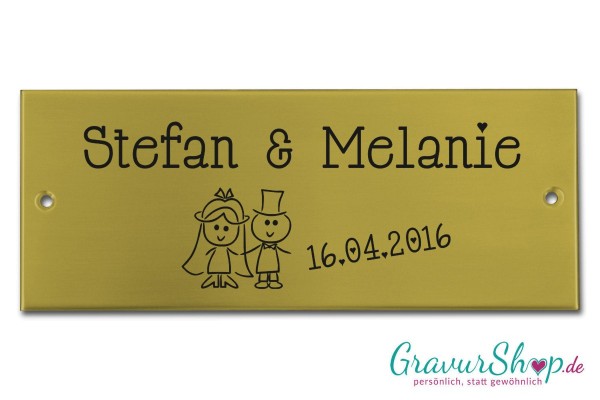 Hochzeitsschild mit Gravur 01 Messing