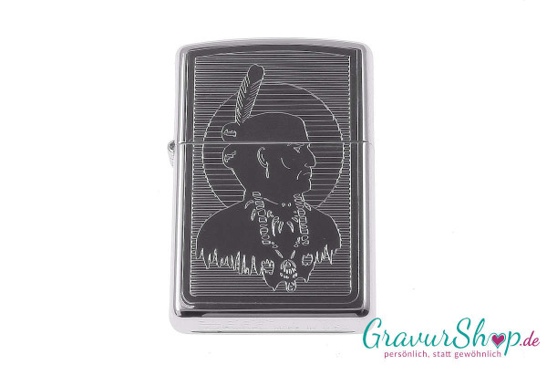  Zippo Hochglanz poliert Indianer mit Gravur