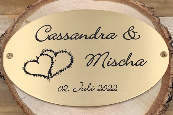 Hochzeitsschild mit Gravur Oval aus Messing Muster 3