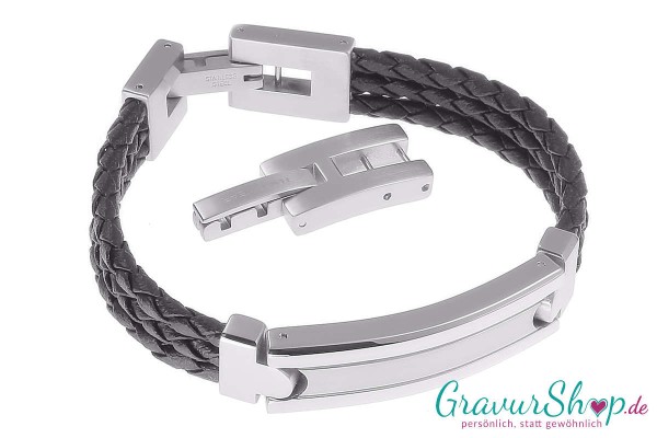 Geflochtenes Lederarmband mit Gravurplatte inkl.Gravur