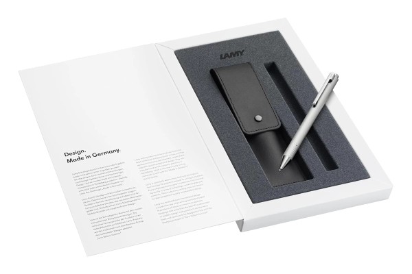 Lamy Econ Kugelschreiber Edelstahl als Set mit Lederetui und Geschenkverpackung