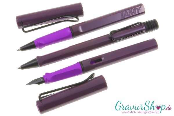 LAMY safari 3er Set Füller-Kuli-Tintenroller violet blackberry mit Gravur