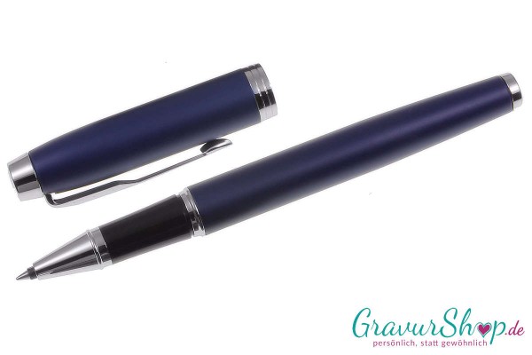 Parker IM Tintenroller matte blue mit Gravur geöffnet