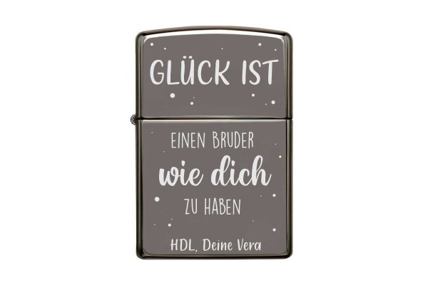 Zippo mit Gravur Glück ist - Black Ice