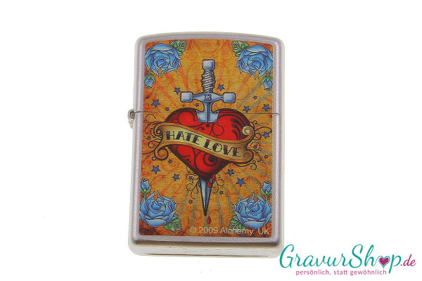 Zippo satiniert Hate Love mit Gravur