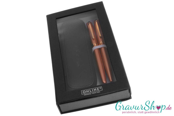 Online Eleganza Rosegold Schreibset mit Gravur+ Lederetui