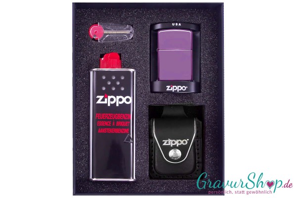 Zippo Geschenkset 2 High polish Purple mit Lasergravur