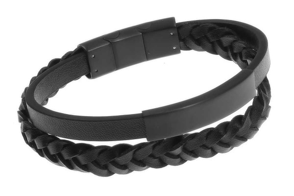 Lederarmband mit Gravur Nr 01 schwarz