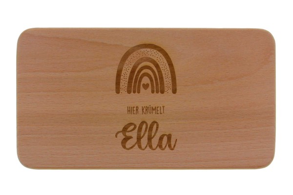 Frühstücksbrett Holzbrett für Kinder Eckig mit Regenbogen und Namen Ella