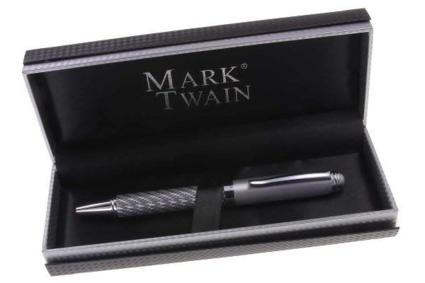 Silberner Kugelschreiber von Mark Twain im Geschenketui