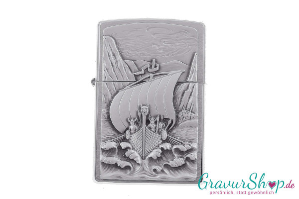 Zippo Vikinger Schiff Emblem mit Gravur