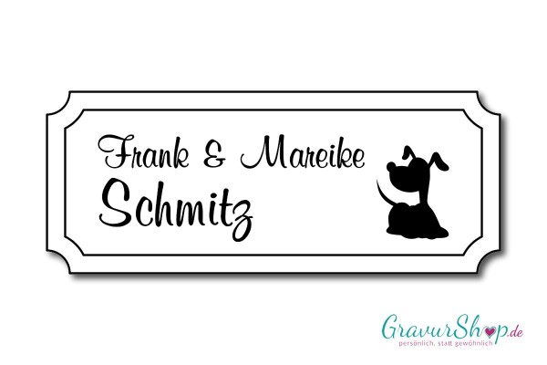 Hunde & Katzenschild Modell E mit Gravur weiß