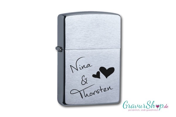 Zippo chrom gebürstet mit Gravur * Herz und Textgravur