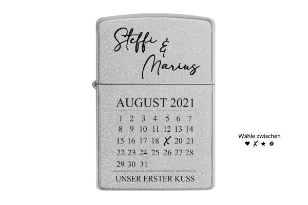 Zippo mit Gravur Kalender Style A - satin chrome
