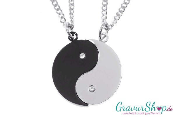 Edelstahl Partneranhänger Ying Yang mit Zirkonia inkl. Gravur