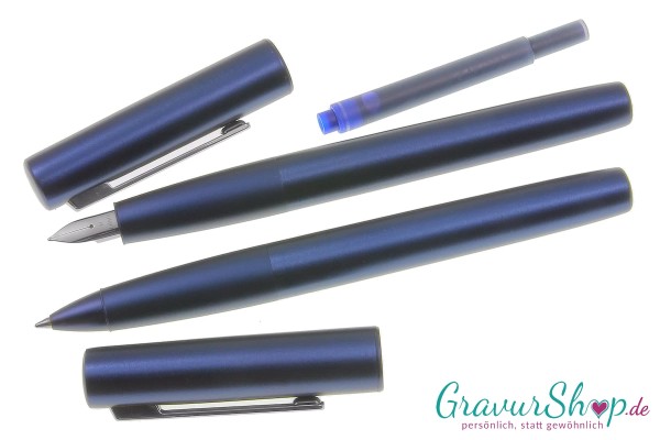 LAMY aion Schreibset deepdarkblue Füllhalter und Tintenroller mit Gravur