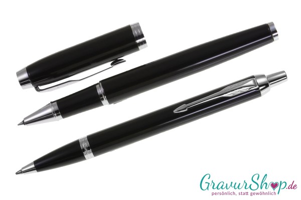 Parker Schreibset IM Kuli und Tintenroller Black Lacquer C.C. mit Gravur
