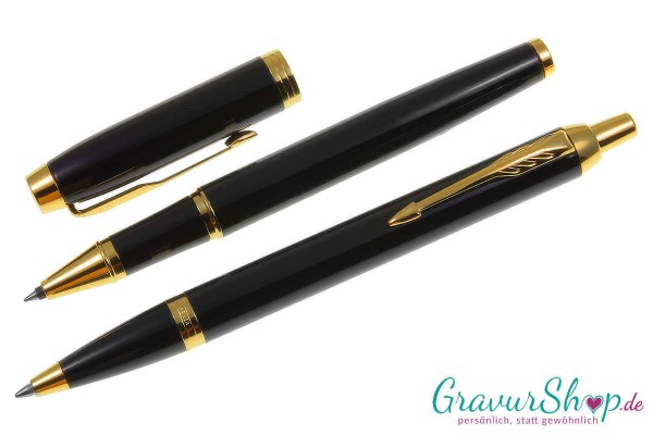 Parker IM Tintenroller Kugelschreiber schwarz-gold mit Gravur