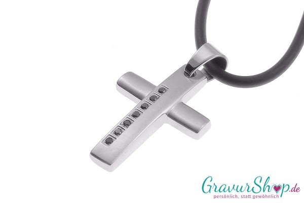 Edelstahlanhänger Kreuz mit Zirkonia 30 x 22 mm inkl. Gravur
