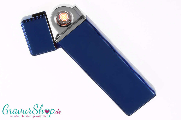 USB Glühspirale Feuerzeug blau mit Gravur